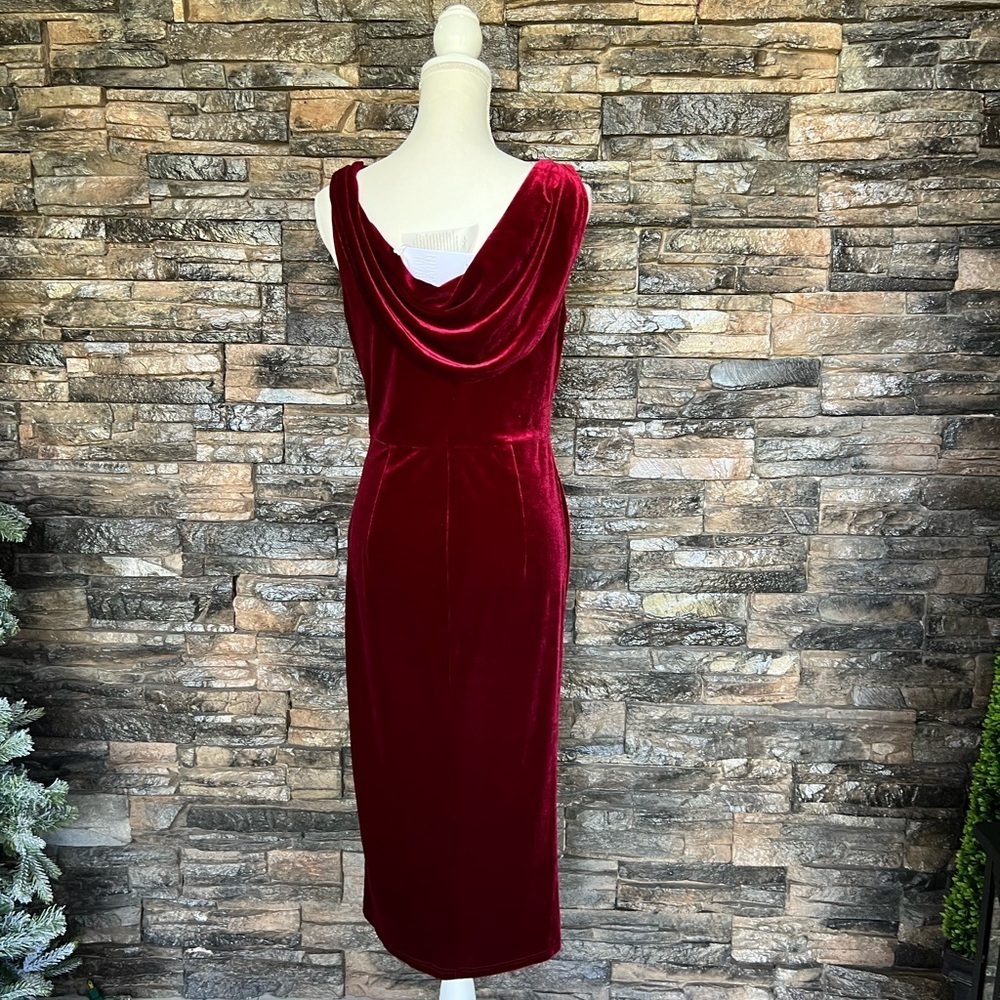 Grace Karin Velvet Burgundy Midi Dress. Courdary stretchy material. - Picture 2 of 12